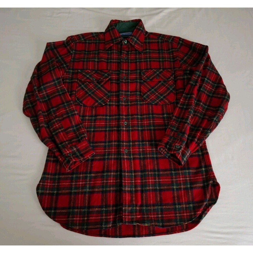 Vtg Pendleton Shirt Men's 60s Red Green Plaid 100% Virgin Wool Pockets SZ M VGC